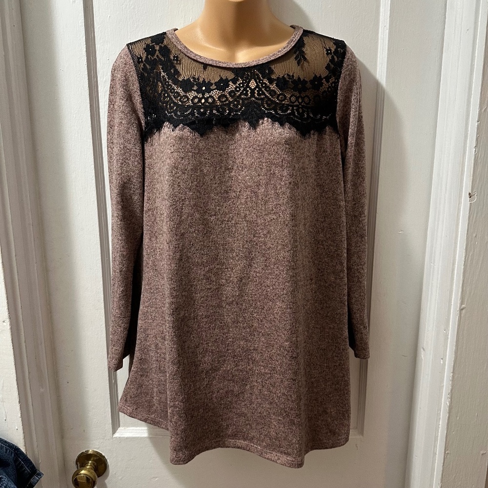 Pinkblush Brown and‎ Black Lace Long Sleeve Top in M
